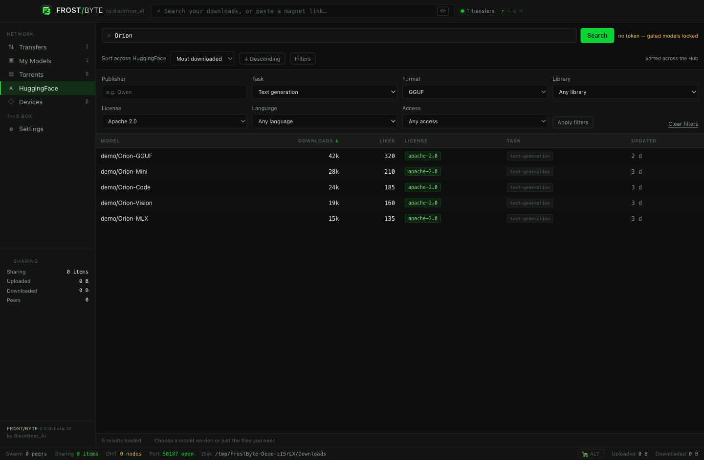 HuggingFace search with the format, license, publisher and access filters expanded.
