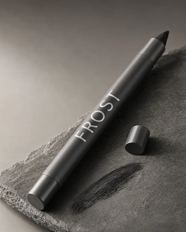 AI-generated beauty packaging concept: Smoke. Soft kohl eye pencil. Diffused eye definition.
