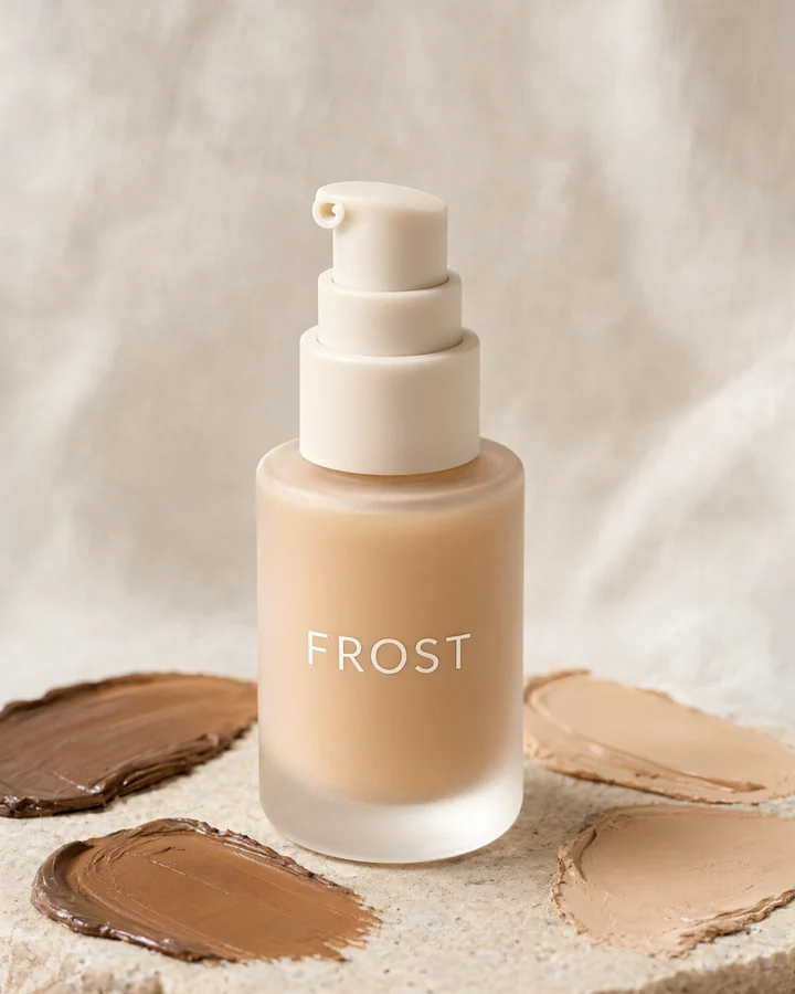 AI-generated beauty packaging concept: Velour. Soft-focus skin tint. A satin, diffused finish.